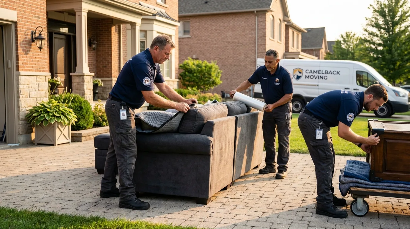 Large estate moving crew wrapping furniture in Grove City, OH
