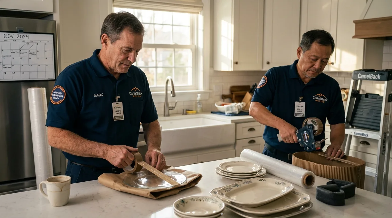 Professional crew packing kitchen dishware in Grove City, OH
